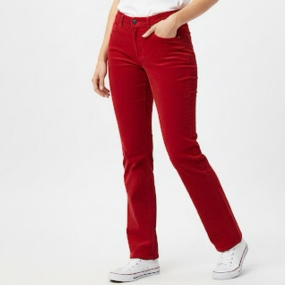 Talbots High Waist Straight Leg Corduroy Jeans Pants Cherry Red Size 14